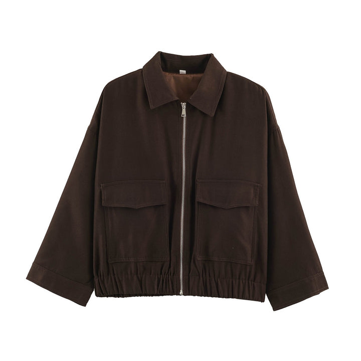 Damen Boxy Cropped Utility-Jacke mit Reißverschluss Pattentaschen und elastischem Saum Echo Archiv