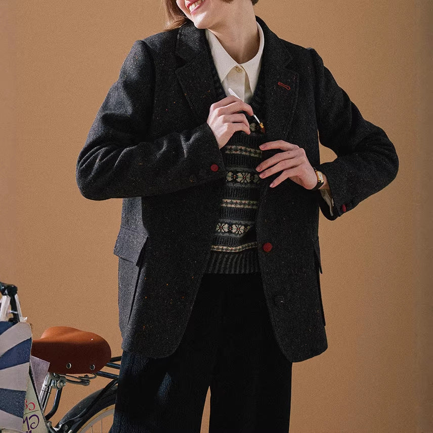 Damen Eleganter Tweed Blazer mit Struktur Echoarchiv