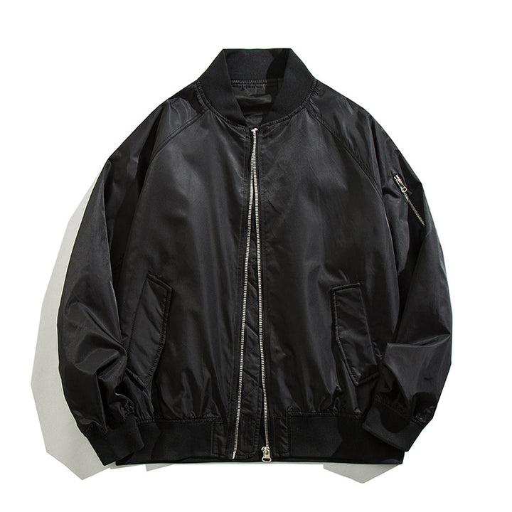 Men's relaxed nylon zip-front bomber jacket with raglan sleeves and angled flap hand pockets – Brevano