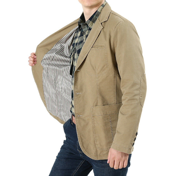 Herren Baumwoll-Canvas Sakko im Casual-Field-Stil mit gestreiftem Innenfutter und aufgesetzten Taschen – Tianoro