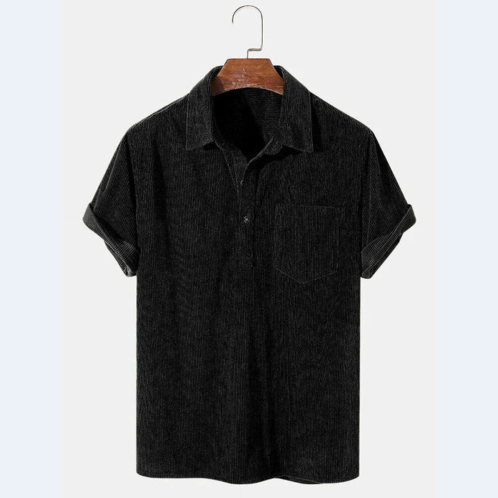 Herren Kurzarm Poloshirt aus gestreiftem Stoff mit Knopfleiste und Brusttasche Echoarchiv