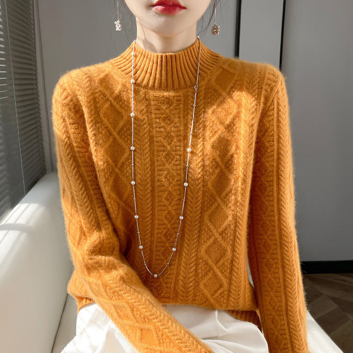 Damen Zopfmuster-Mockneckpullover mit feinem Ajour‑Detail und flauschiger Kaschmir‑Optik Echoarchiv