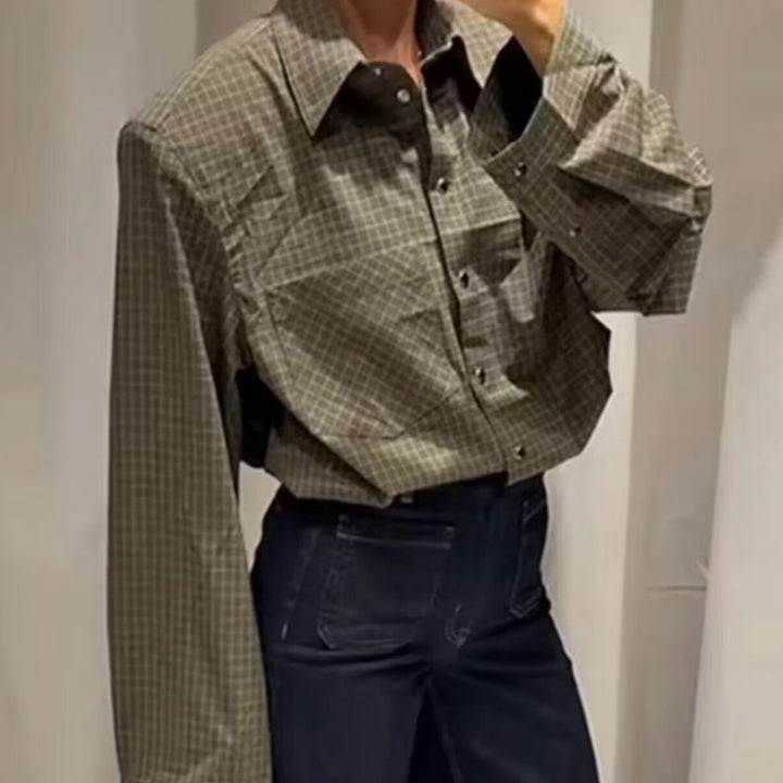 Damen Oversize-Karo-Hemd mit Brusttasche und abgerundetem Saum Echo Archiv