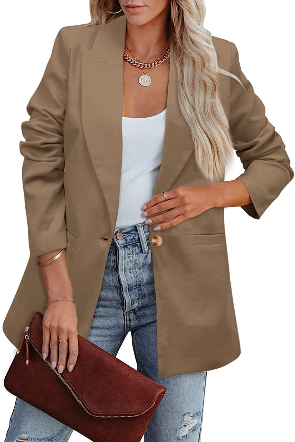 Echoarchiv | Doppelreihiger Blazer mit Gerafften Ärmeln und Taschen