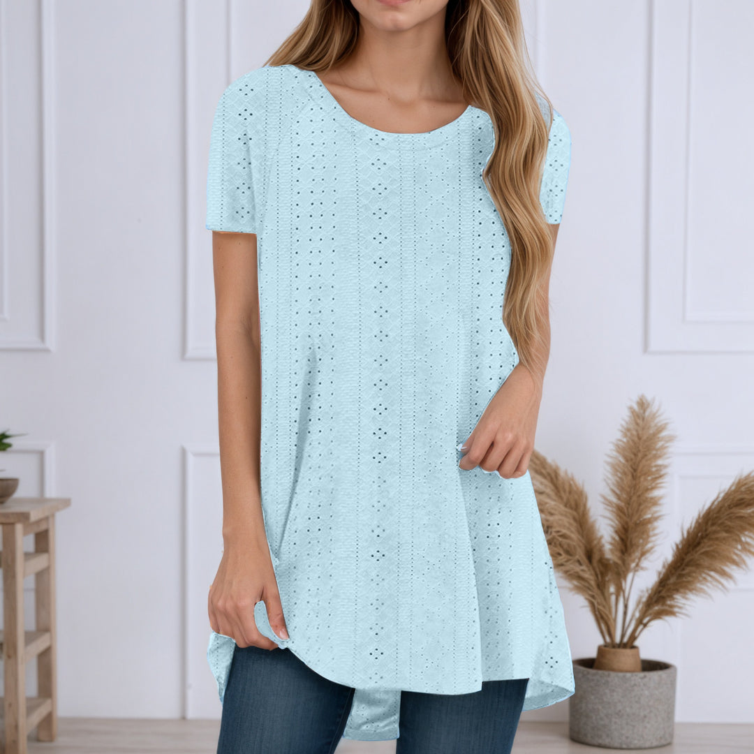 Damen nan locker geschnittene Broderie-Anglaise Tunika mit Rundhalsausschnitt, seitlichen Schlitzen und abgerundetem Saum Echo Archiv