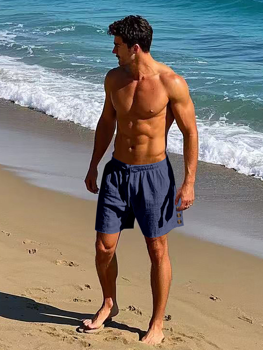 Herren lässige, atmungsaktive Strandshorts mit elastischem Bund und modernen Knopfdetails Echoarchiv