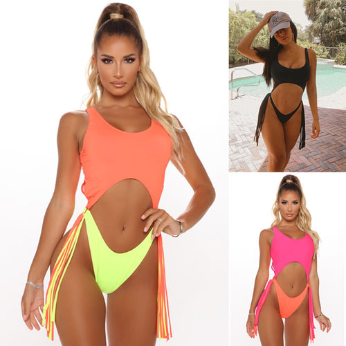 Damen Badeanzug mit Cut-Outs und Fransen Echo Archiv