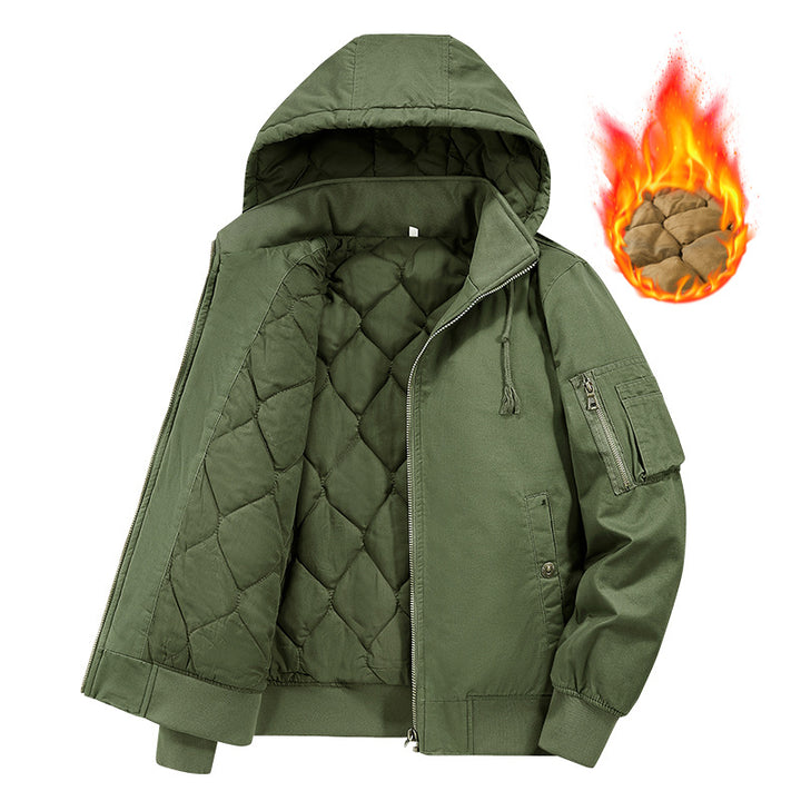 Herren Isolierte Kapuzen‑Bomberjacke mit gesteppter Thermofütterung und Ärmel‑Utilitytasche – Brevano