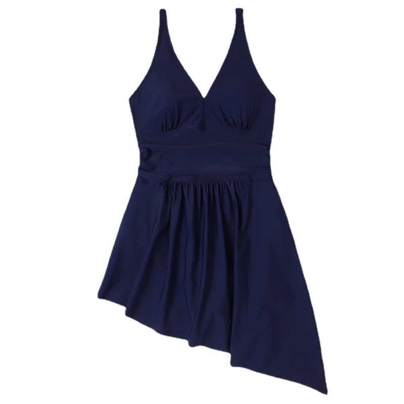 Damen eleganter Einteiler Badeanzug mit asymmetrischem Rock und verstellbaren Trägern Echo Archiv