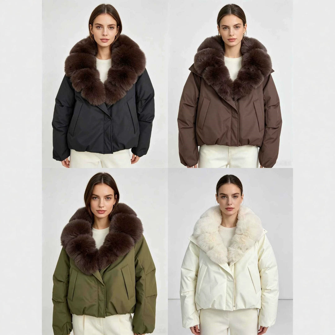 Damen nan kurze Cropped-Parka mit extravoluminösem Fellkragen und winddichter Thermofütterung Echo Archiv