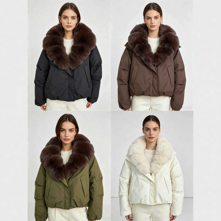 Damen nan kurze Cropped-Parka mit extravoluminösem Fellkragen und winddichter Thermofütterung Echo Archiv