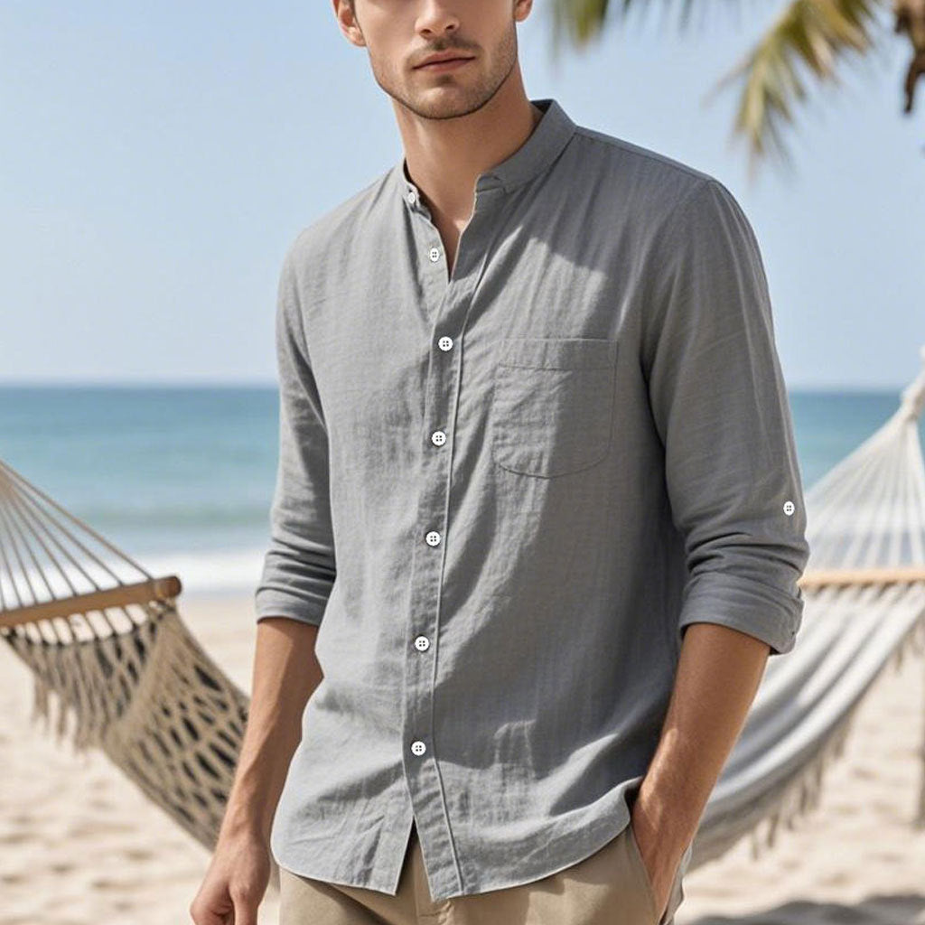 Herren Hemd im eleganten Henley-Stil mit strukturierter Baumwolle Echoarchiv