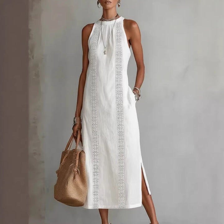 Damen Elegantes Sommer-Maxi-Kleid mit Spitzenapplikation und seitlichem Schlitz Echo Archiv