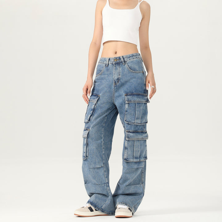 Damen Weite Cargo-Denimhose mit mehreren Klappentaschen und Baggy‑Silhouette Echo Archiv