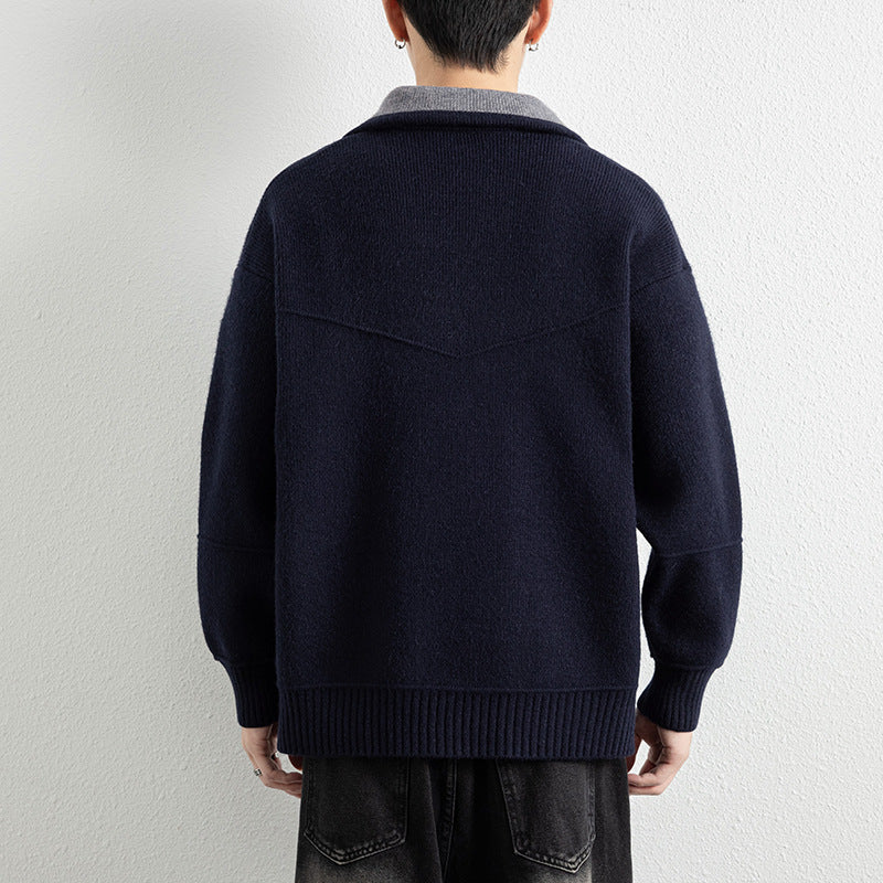 Herren Strick-Zipjacke mit Kontrastkragen und Rippbündchen Echoarchiv
