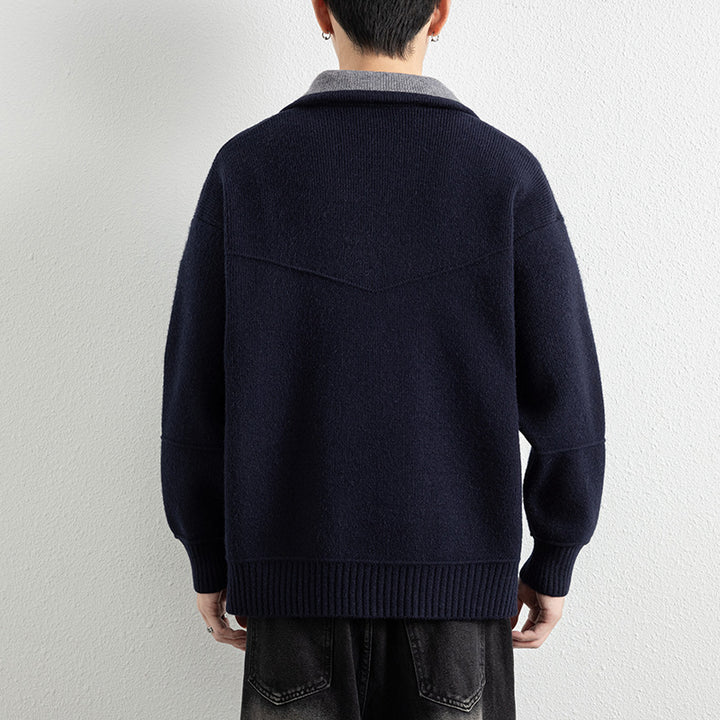 Herren Strick-Zipjacke mit Kontrastkragen und Rippbündchen Echoarchiv