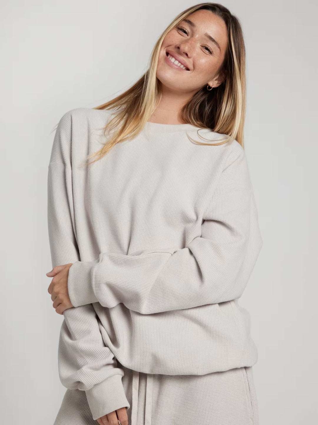 Damen Waffelstrick-Loungewear-Set mit Oversized-Sweater und Kordel-Jogginghose – Avérine
