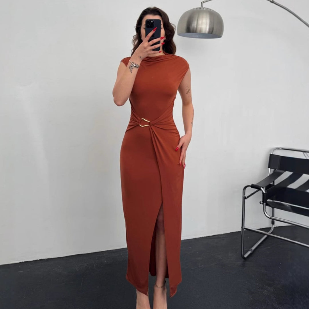 Damen Elegantes Wickelkleid mit seitlichem Schlitz und Gürtel Echo Archiv