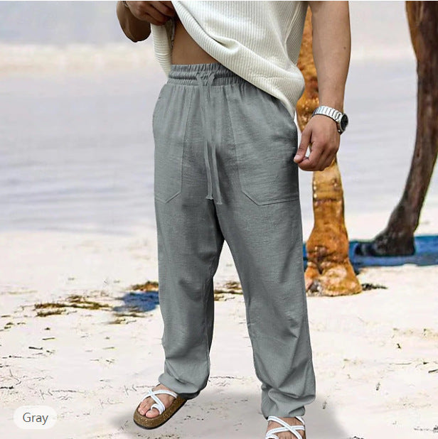Herren lässige Leinen-Joggerhose mit elastischem Tunnelzug, aufgesetzten Taschen und konischer Silhouette – Sorevano