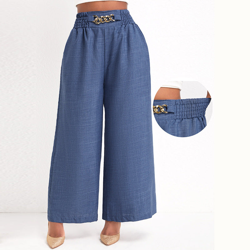 Damen Lässige Palazzo-Hose mit hoher Smock-Taille und dekorativer Kettenapplikation – Avérine