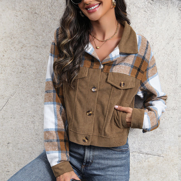 Damen Modische Karo-Cordjacke Echo Archiv