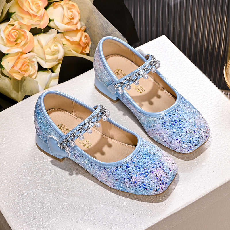 Mädchen Glitzernde Mary Jane Ballerinas mit Perlen und Schleifendekor Echo Archiv