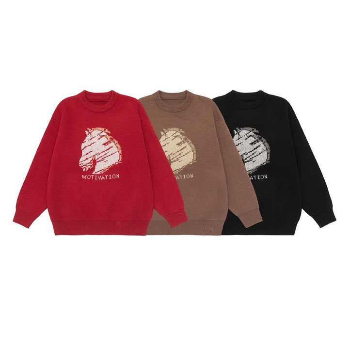 Damen Oversize-Strickpullover mit Intarsienmotiv und Rundhalsausschnitt Echo Archiv