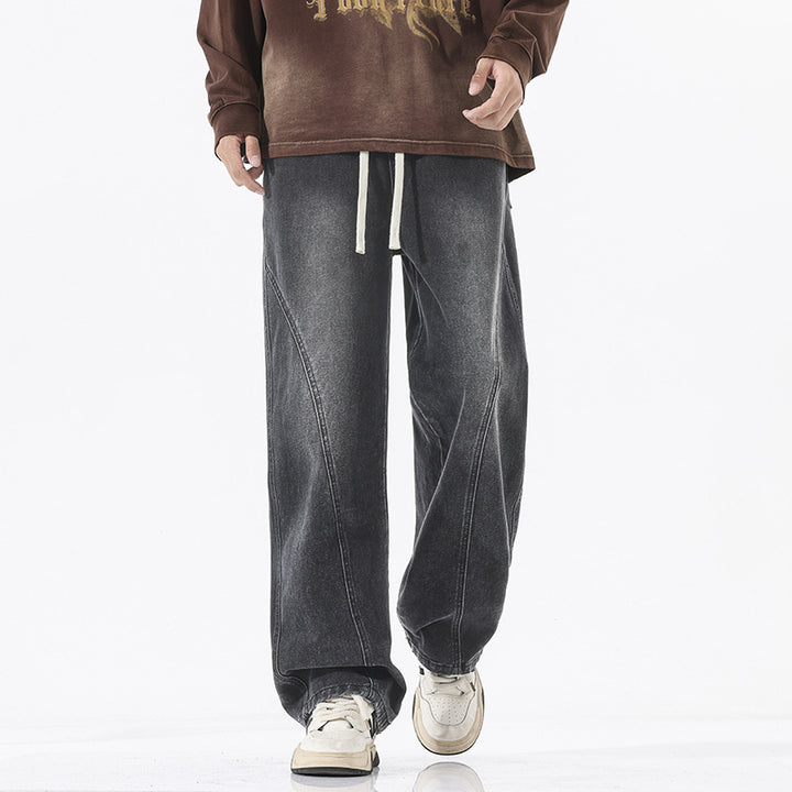 Herren Skulpturale Baggy-Denimhose mit tiefem Schritt und abgerundetem Saum Echo Archiv