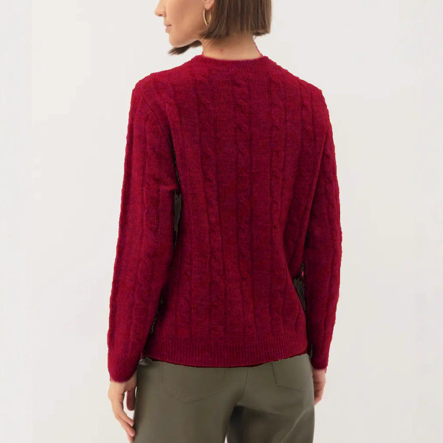 Damen Kabelstruktur‑Pullover im Zopfstrick mit Rundhalsausschnitt und nachhaltig weicher Wollmischung – Mavelle