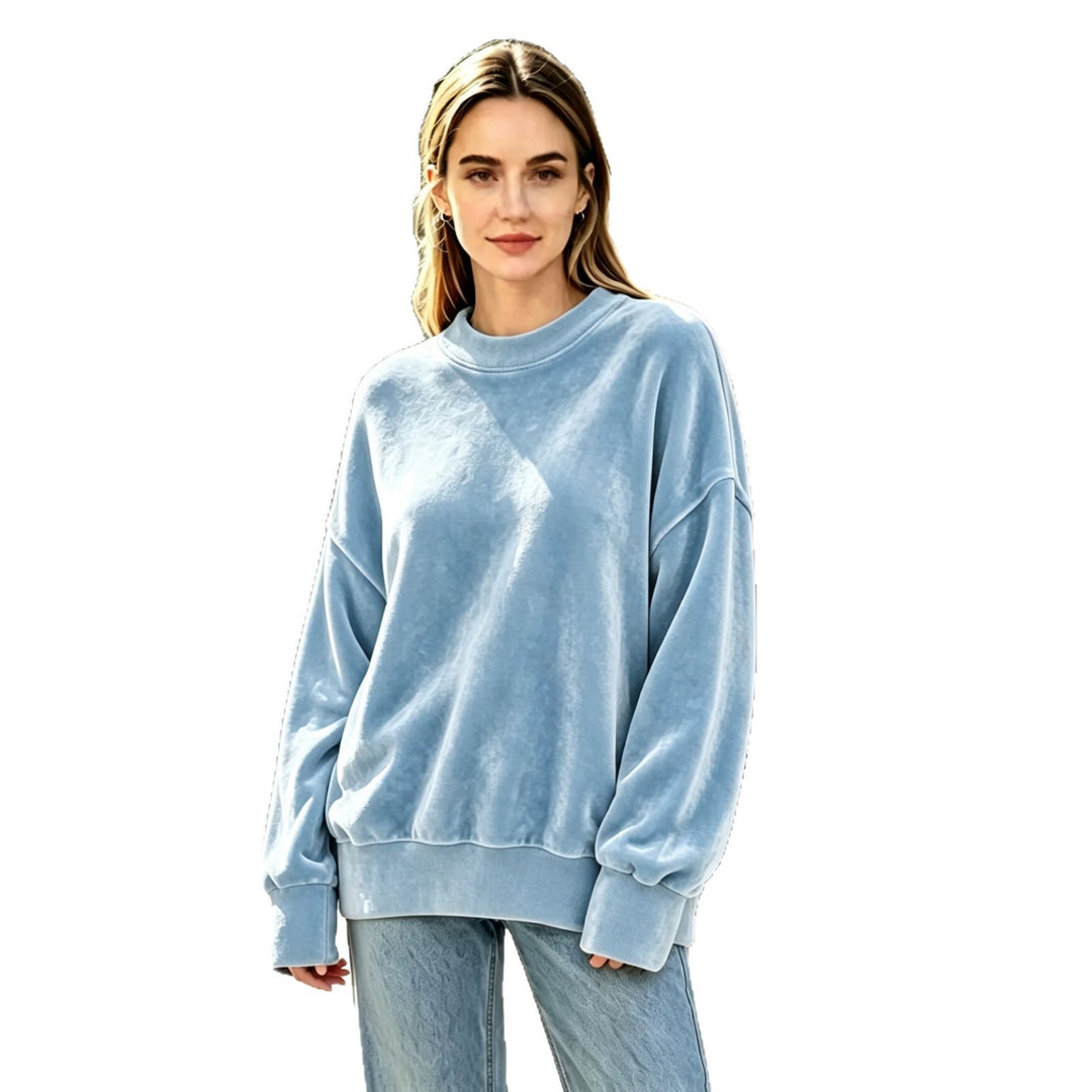 Damen Weicher Oversize-Samtpullover mit hohem Rundhals und überschnittenen Ärmeln Echoarchiv
