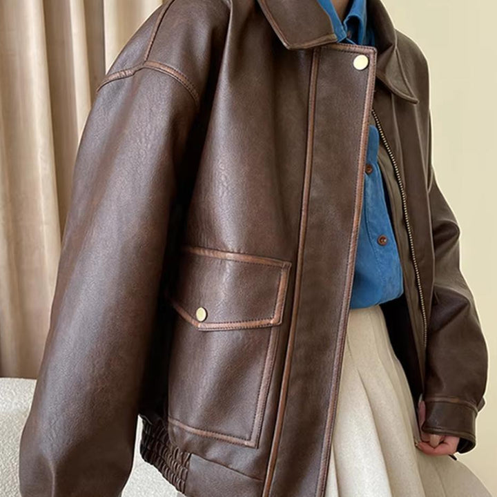 Damen Oversized-Kunstlederblouson mit Hemdkragen, aufgesetzten Pattentaschen und verdeckter Reißverschlussleiste Echo Archiv