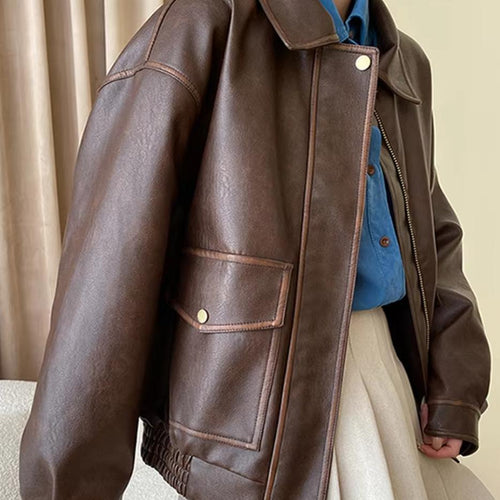 Damen Oversized-Kunstlederblouson mit Hemdkragen, aufgesetzten Pattentaschen und verdeckter Reißverschlussleiste Echo Archiv