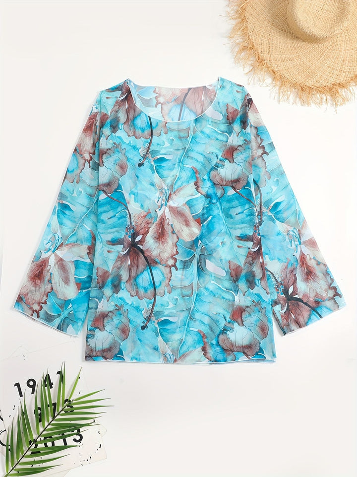Damen transparenter Strandoberteil mit floralem Muster Echo Archiv