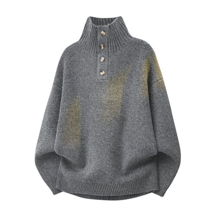 Damen Oversize Grobstrick-Pullover mit Knopfleiste am Stehkragen und Raglanärmeln Echoarchiv