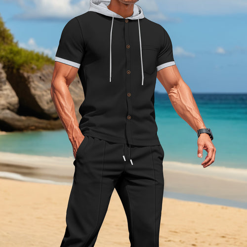 Herren lässiges Hemd- und Hose-Set mit innovativem Kapuzen-Design Echoarchiv