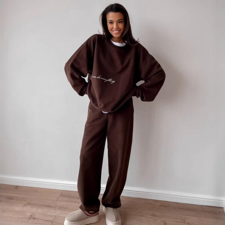 Damen Oversized Sweatshirt und hochgeschnittene Jogginghose Loungewear-Set aus weichem Baumwollfleece mit elastischem Bund – Avérine