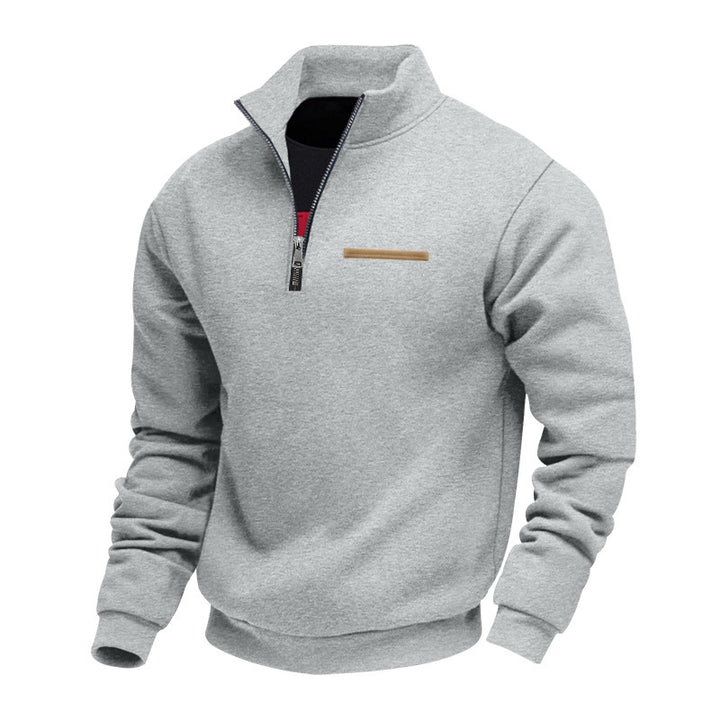 Herren nan Sweatshirt mit halbem Reißverschluss, Stehkragen und Brust-Welttasche Echo Archiv