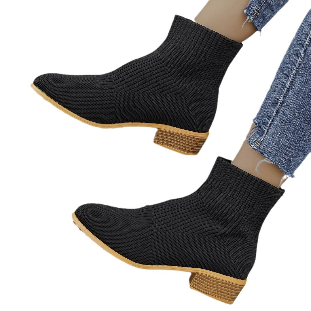 Damen nan gestrickte Sock-Ankleboots mit elastischem Schaft und niedrigem Holzblockabsatz Echo Archiv