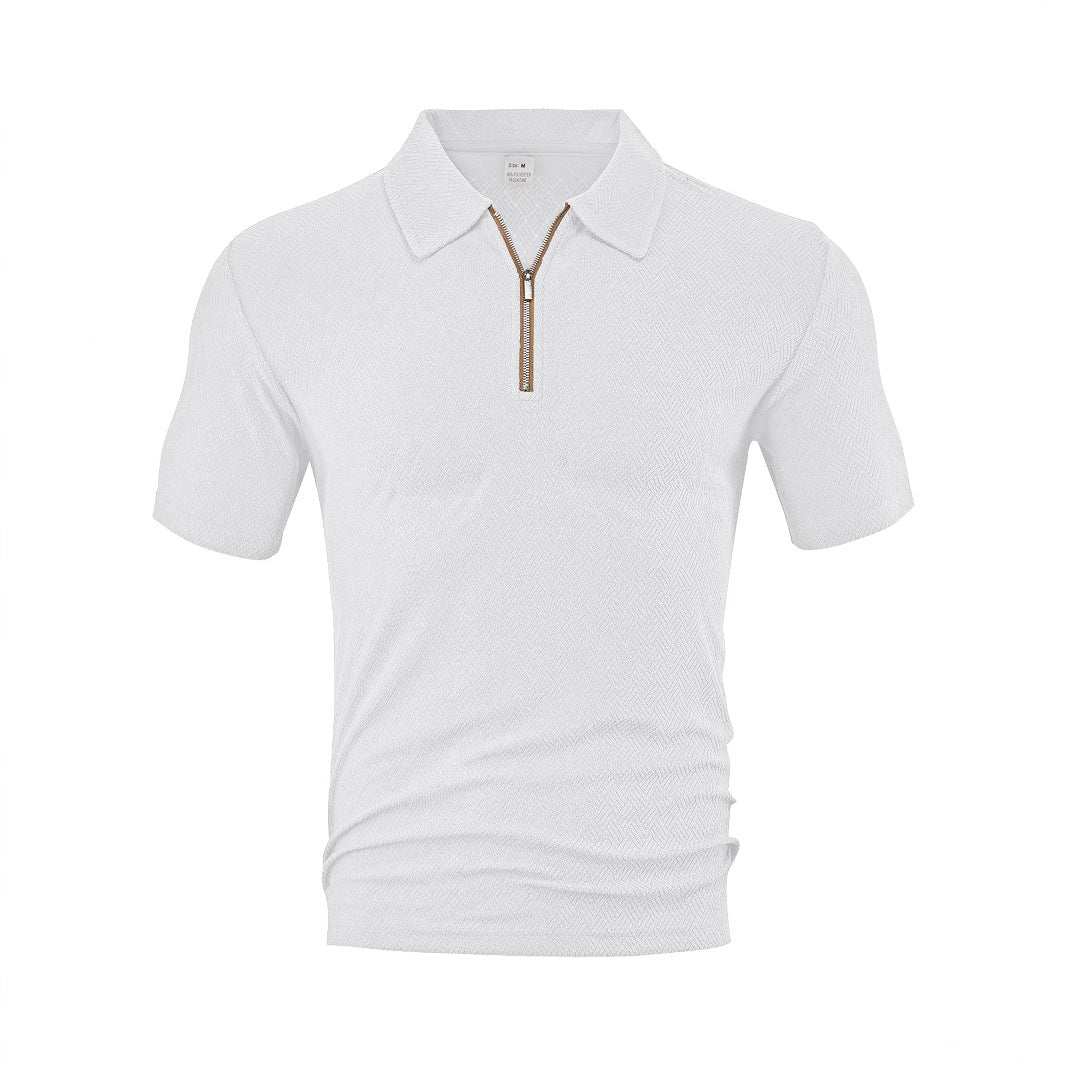 Herren sportliches Kurzarm-Polohemd mit Reißverschluss und strukturiertem Design Echoarchiv