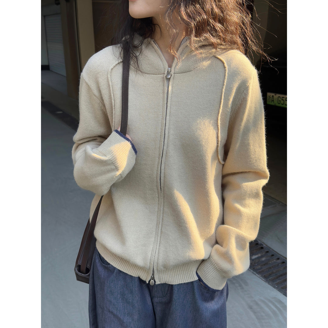 Damen Kapuzen‑Zipcardigan aus feinem Strick mit geripptem Bund Echoarchiv