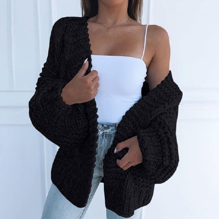 Damen Oversized Grobstrick-Cardigan mit Balloon-Ärmeln und offener Front Echo Archiv