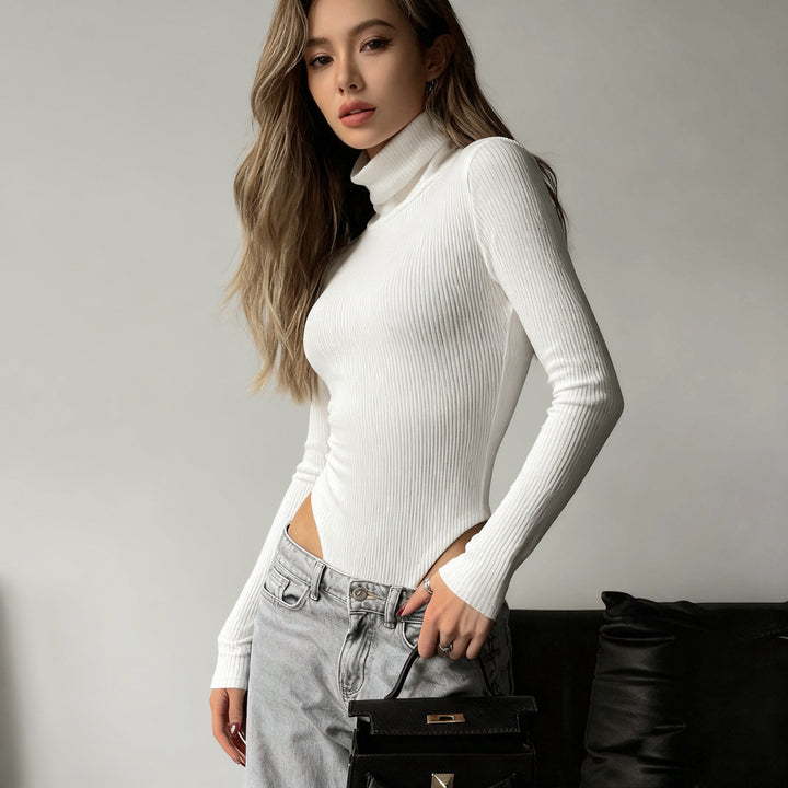 Damen figurbetonter Langarm-Bodysuit mit hohem Kragen Echo Archiv