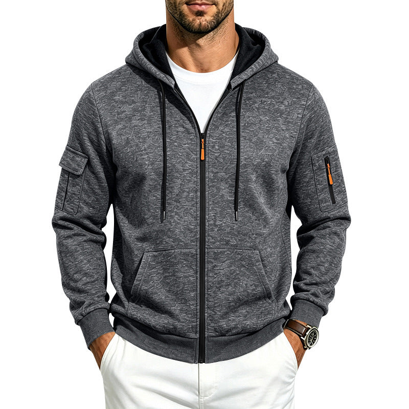 Herren Kapuzen-Sweatjacke mit Reißverschluss und Ärmel-Tasche – Cavarno