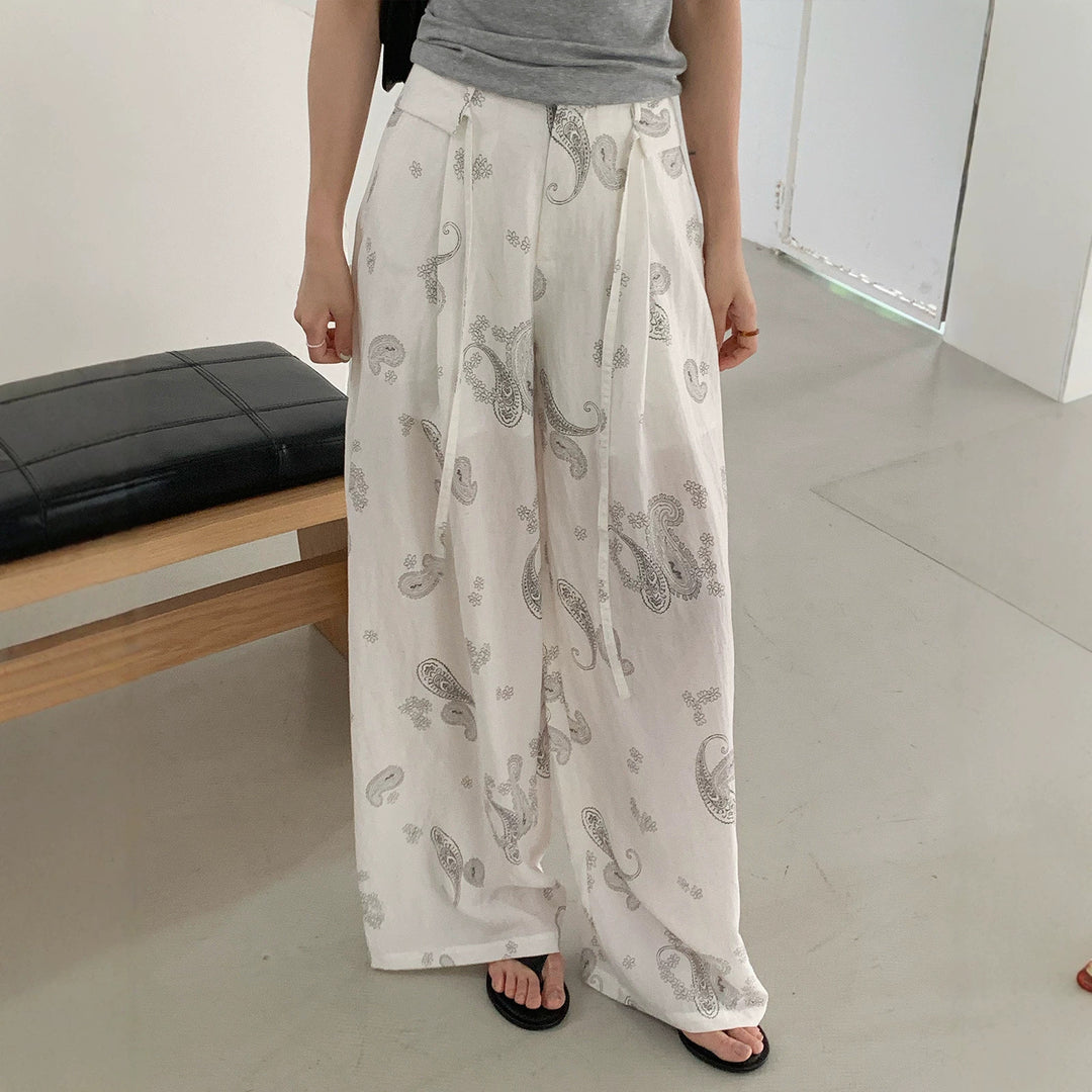 Damen Weite Leinenhose mit Paisleymuster Echo Archiv