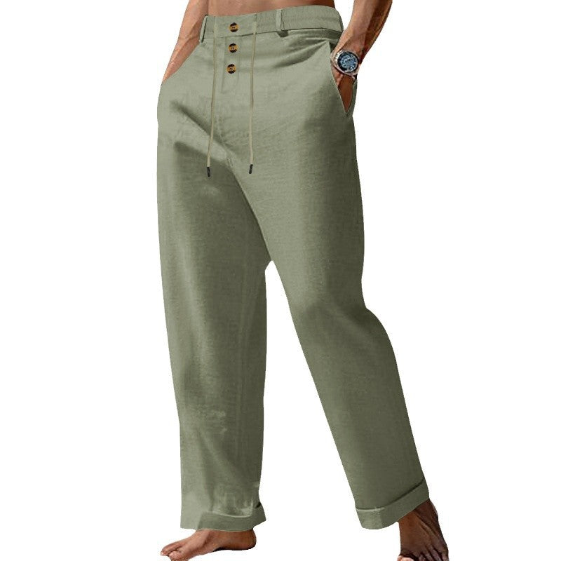 Herren lässige Leinenhose mit verstellbarem Bund und praktischen Taschen Echoarchiv