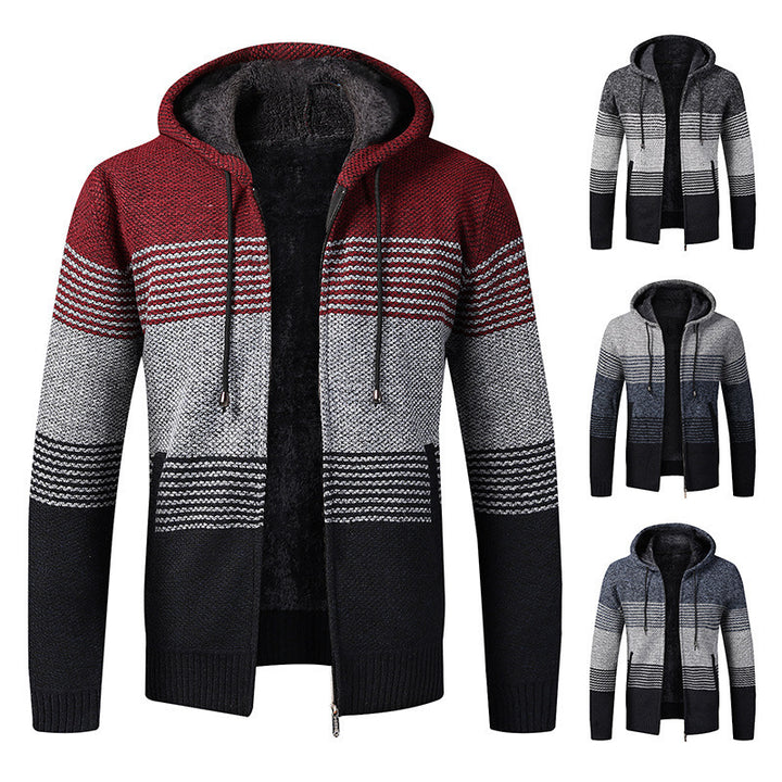 Herren Sportlicher Strickpullover mit Kapuze und dekorativen Streifen Echoarchiv
