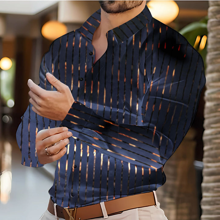 Herren Stilvolles Slim-Fit Gestreiftes Button-Up Hemd Echoarchiv