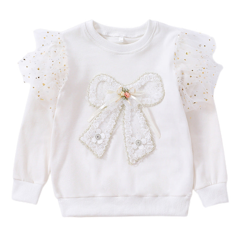 Mädchen modisches Sweatshirt mit transparenten Puffärmeln und Schleifendetail Echo Archiv