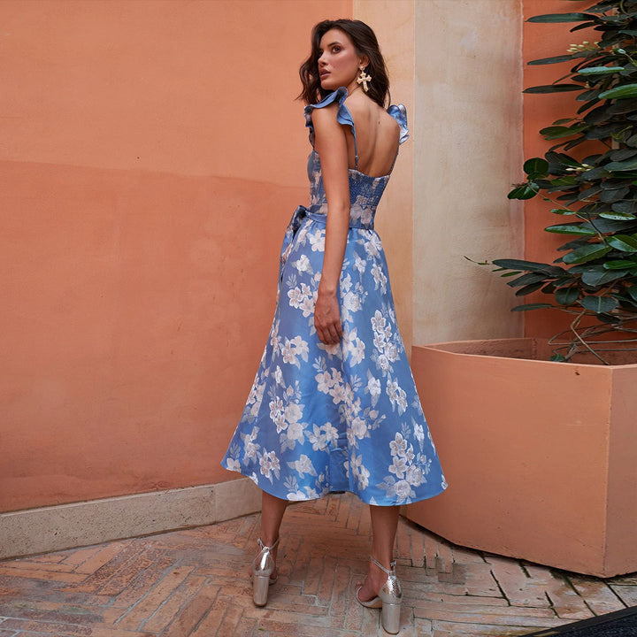Damen Blumenkleid mit eleganten Rüschendetails und tailliertem Schnitt Echo Archiv