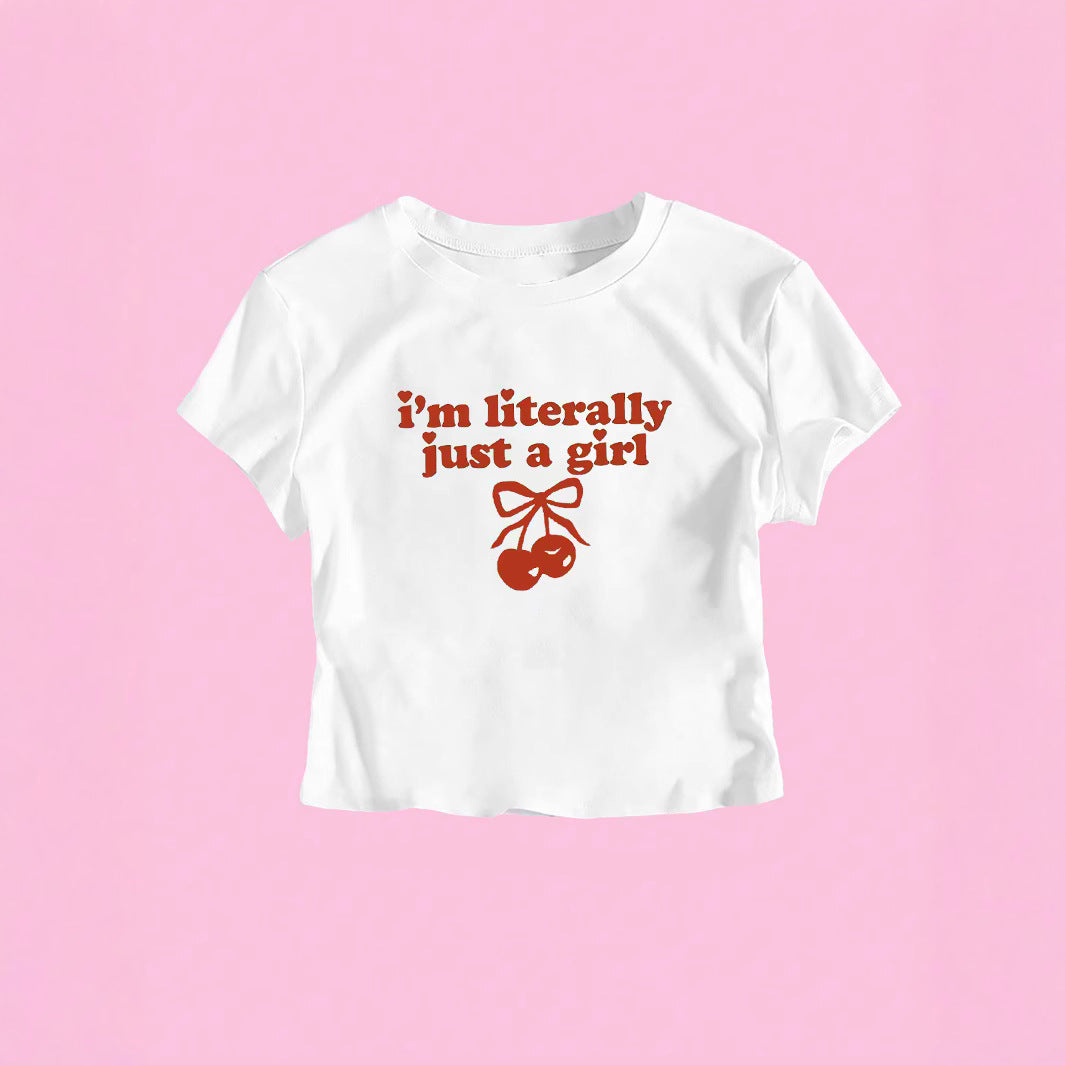 Damen Crop-T-Shirt mit frechem Kirschmotiv und verspielt künstlerischem Design Echo Archiv